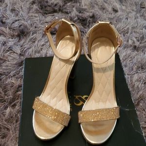 Gold rhinestone open toe heels size 8.5